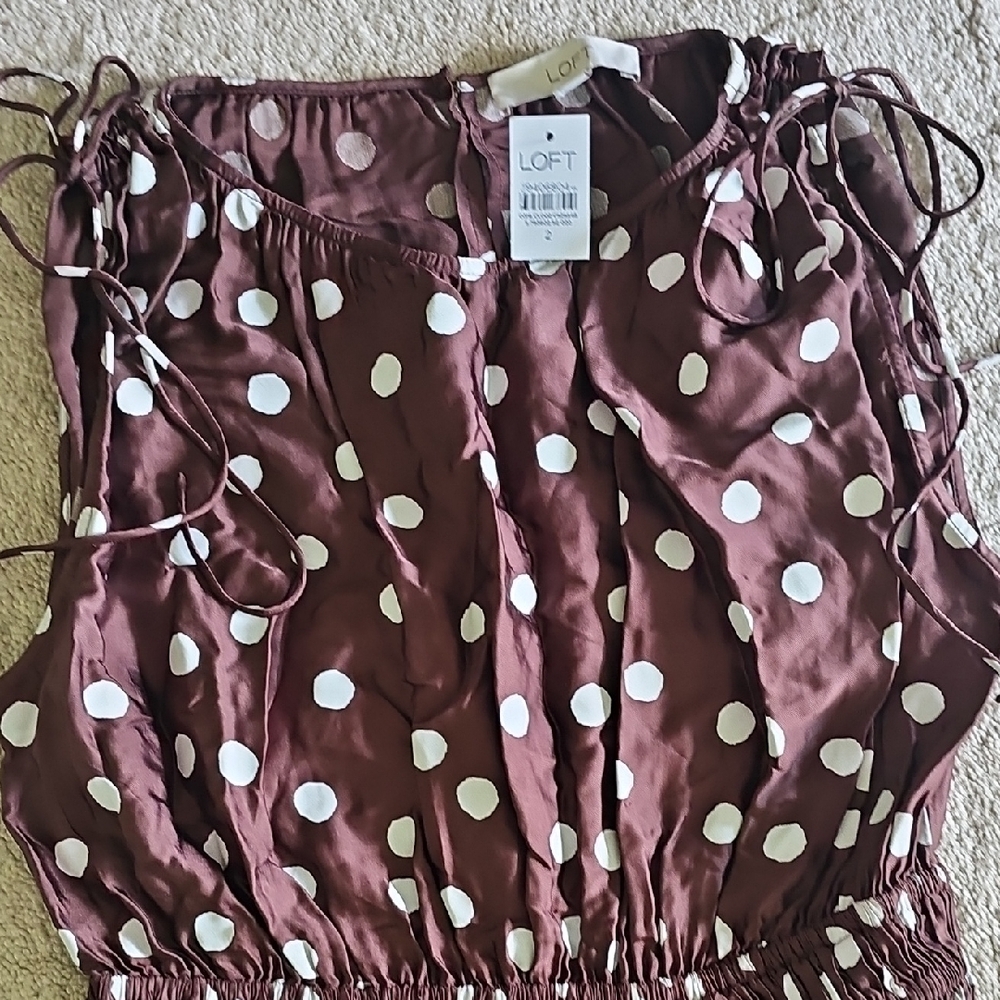 LOFT Brown and White Polka Dot Womens Dress - Picture 3 of 9